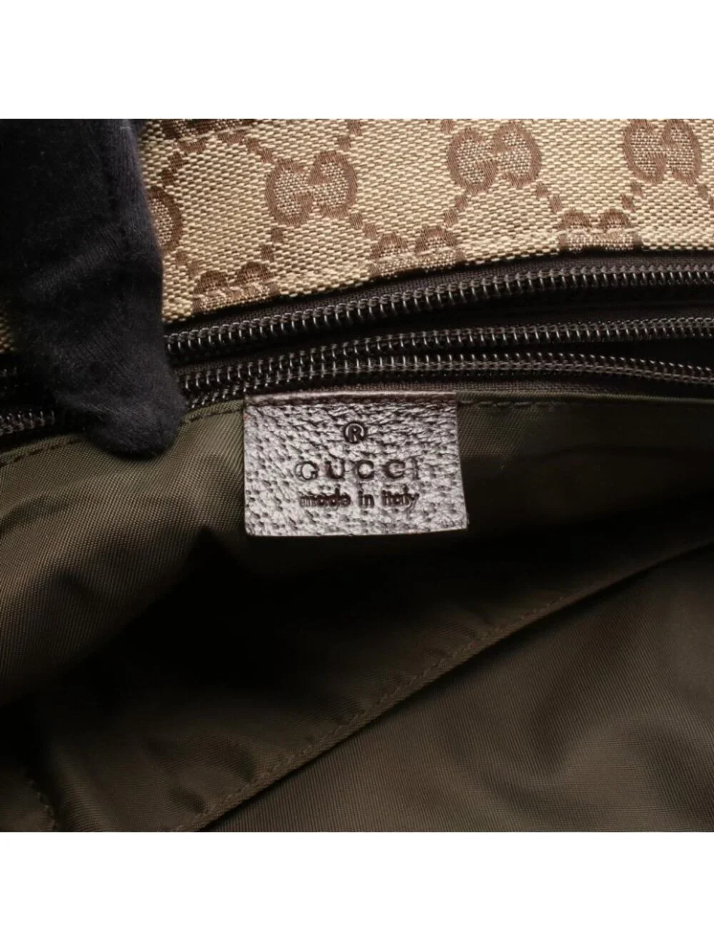 Gucci Tote Bag Webbing Line Beige Brown Green Canvas Leather Sherry